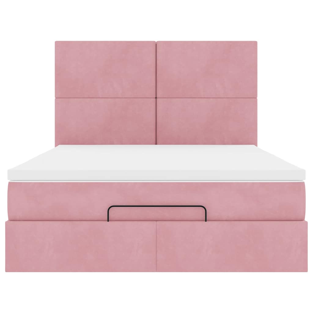 Ottoman Bed with Mattresses Pink 140x190cm Velvet