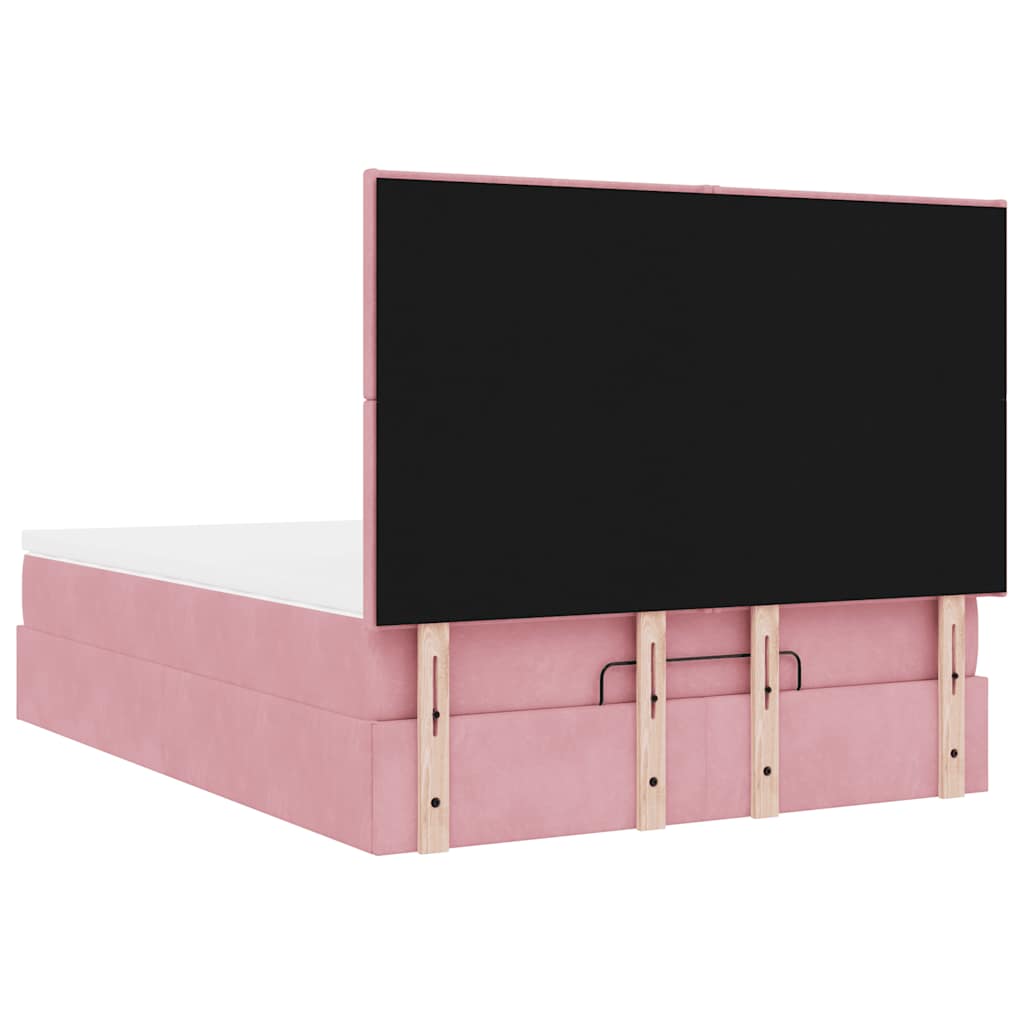 Ottoman Bed with Mattresses Pink 140x190cm Velvet