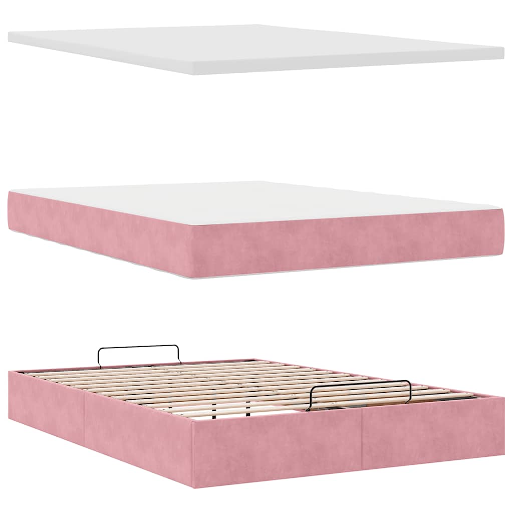 Ottoman Bed with Mattresses Pink 140x190cm Velvet