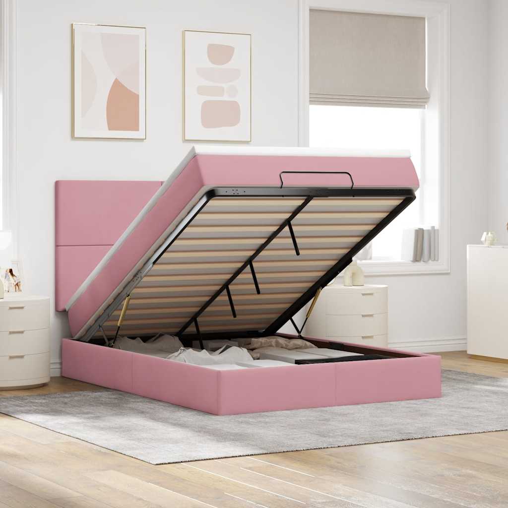 Ottoman Bed with Mattresses Pink 140x190cm Velvet