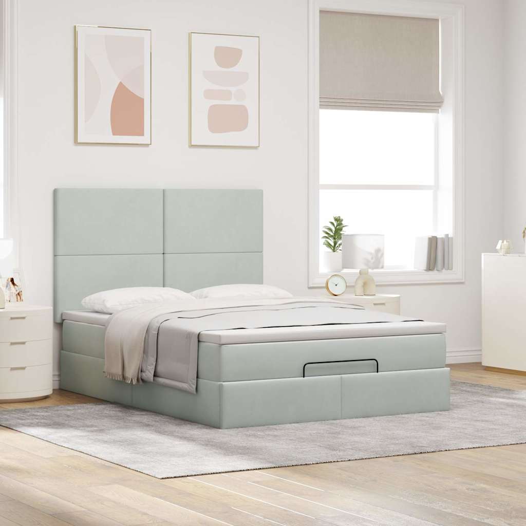 Ottoman Bed with Mattresses Light Grey 140x200cm Velvet