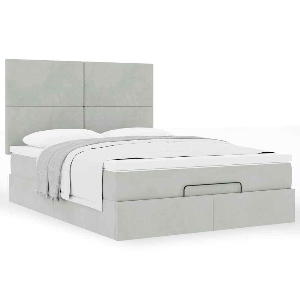 Ottoman Bed with Mattresses Light Grey 140x200cm Velvet