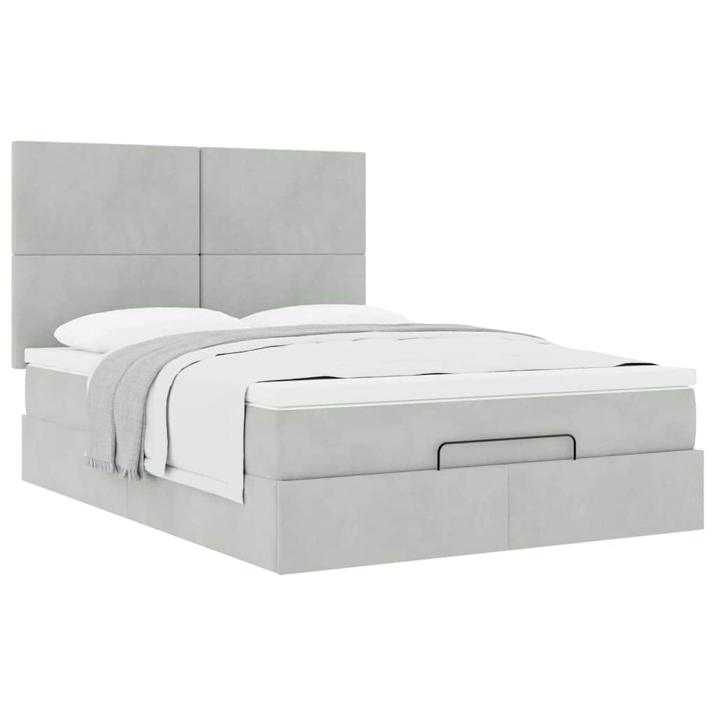 Ottoman Bed with Mattresses Light Grey 140x200cm Velvet