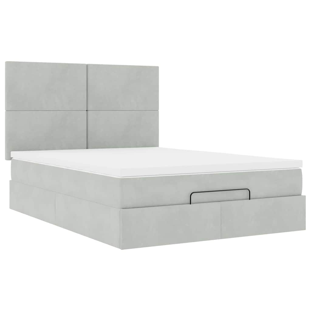 Ottoman Bed with Mattresses Light Grey 140x200cm Velvet