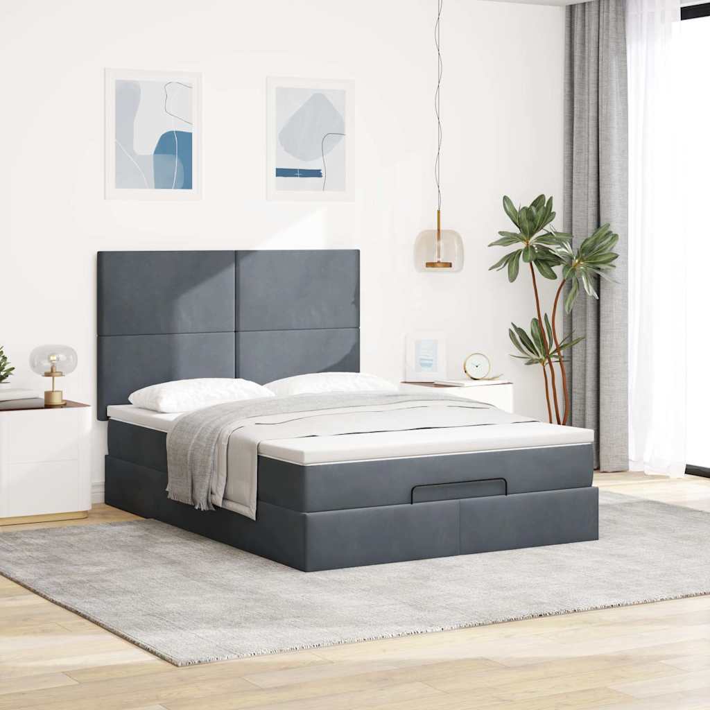 Ottoman Bed with Mattresses Dark Grey 140x200cm Velvet