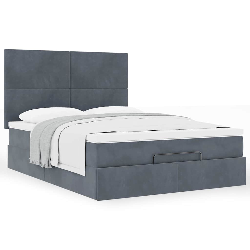 Ottoman Bed with Mattresses Dark Grey 140x200cm Velvet
