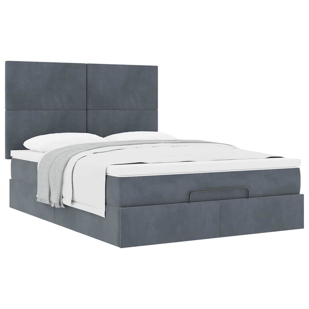 Ottoman Bed with Mattresses Dark Grey 140x200cm Velvet