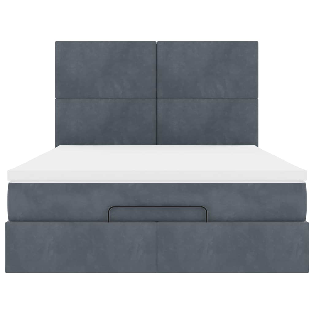 Ottoman Bed with Mattresses Dark Grey 140x200cm Velvet