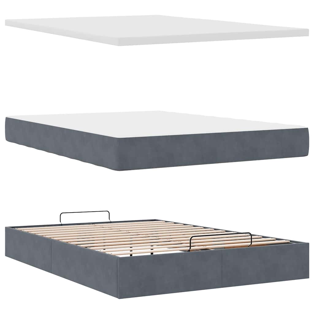 Ottoman Bed with Mattresses Dark Grey 140x200cm Velvet