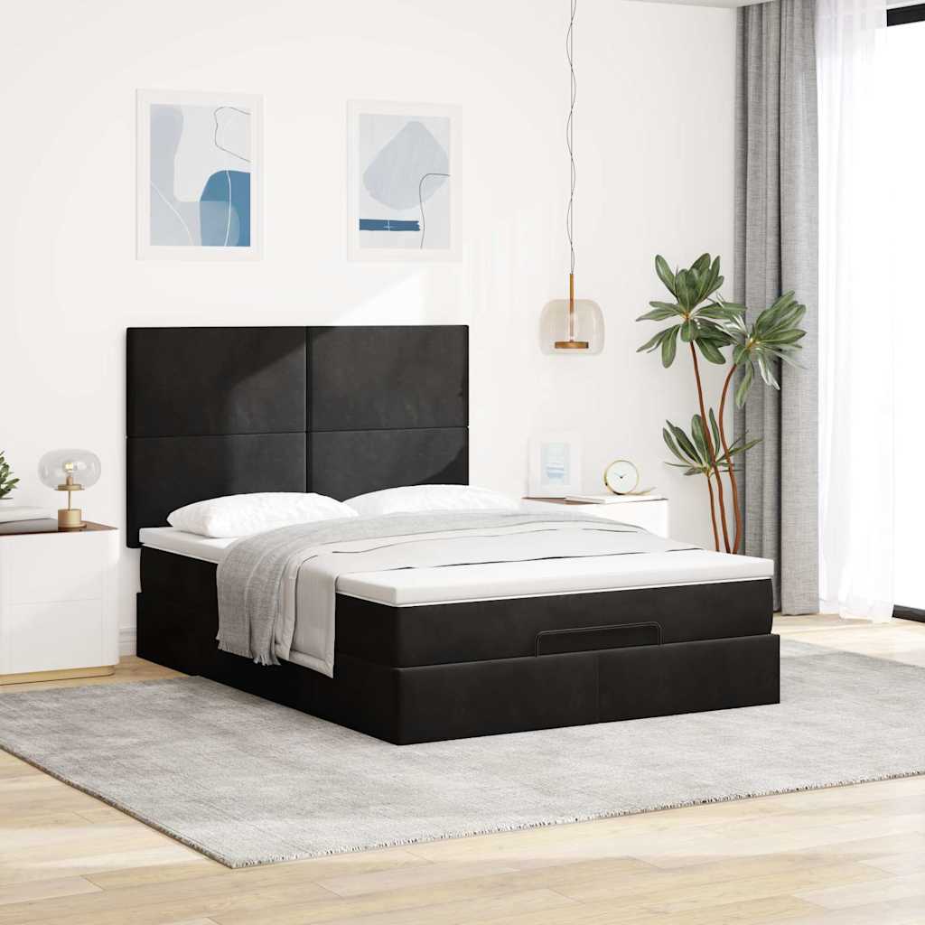 Ottoman Bed with Mattresses Black 140x200cm Velvet