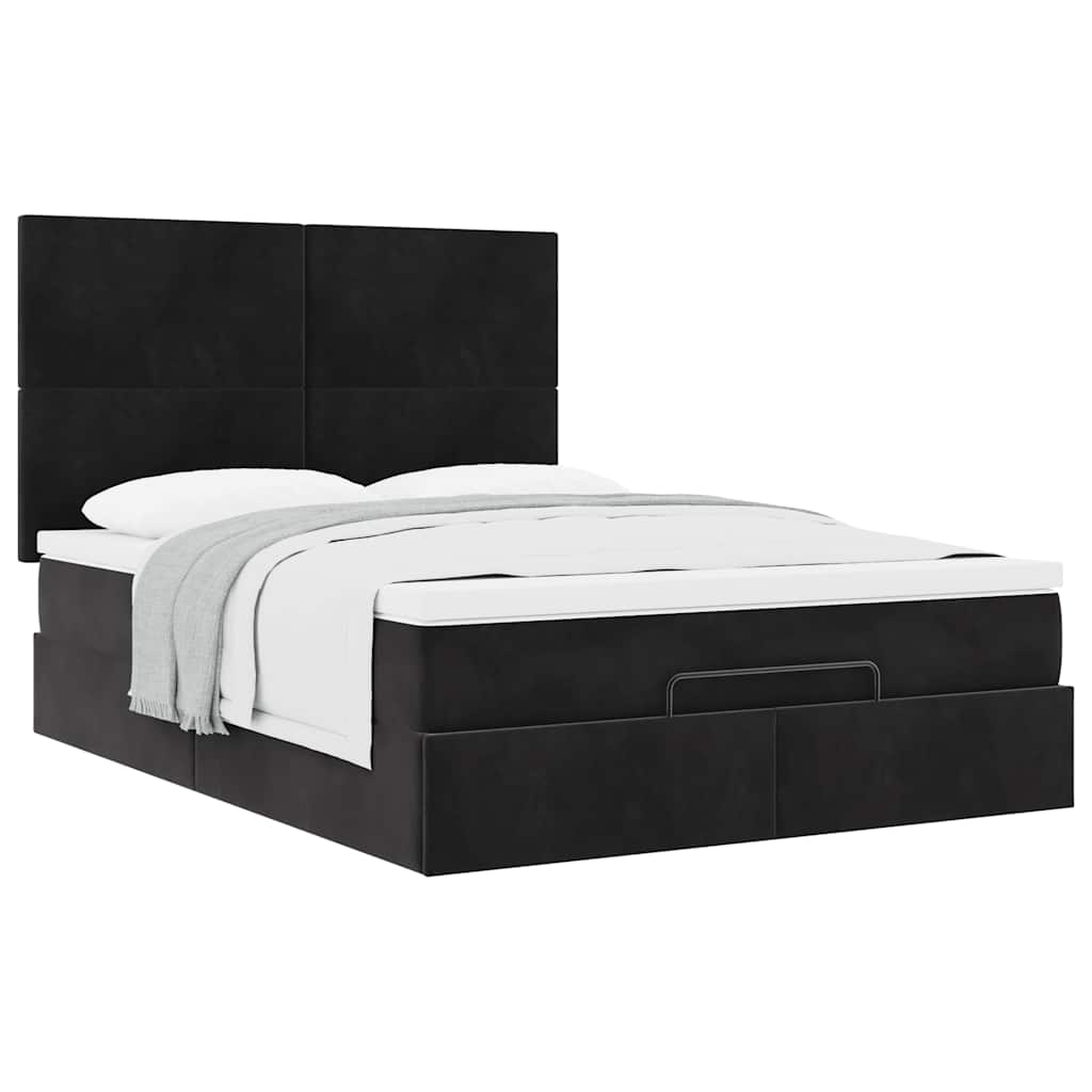 Ottoman Bed with Mattresses Black 140x200cm Velvet