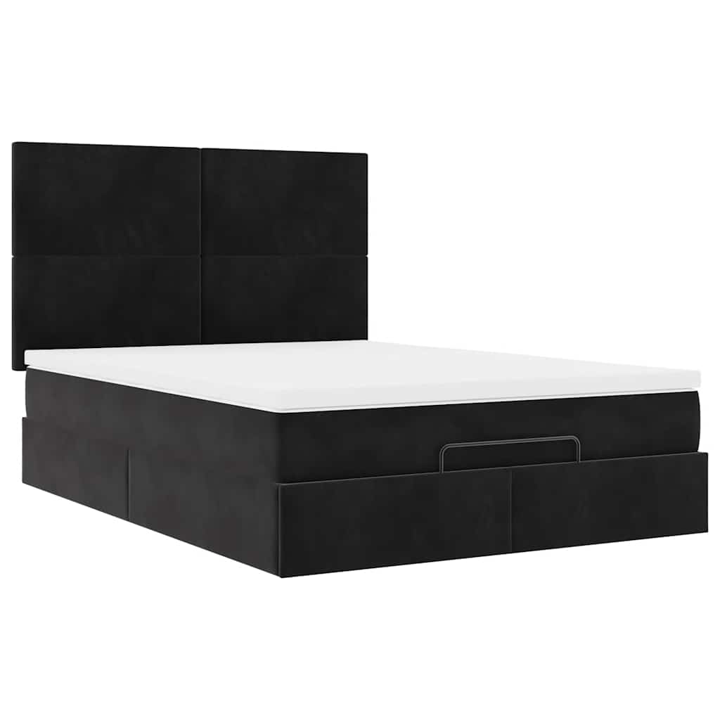 Ottoman Bed with Mattresses Black 140x200cm Velvet