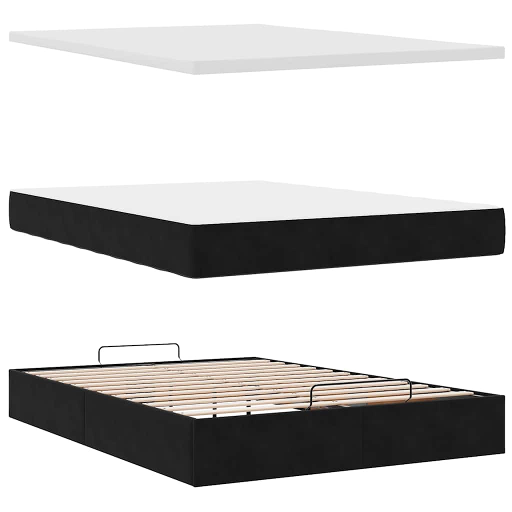 Ottoman Bed with Mattresses Black 140x200cm Velvet