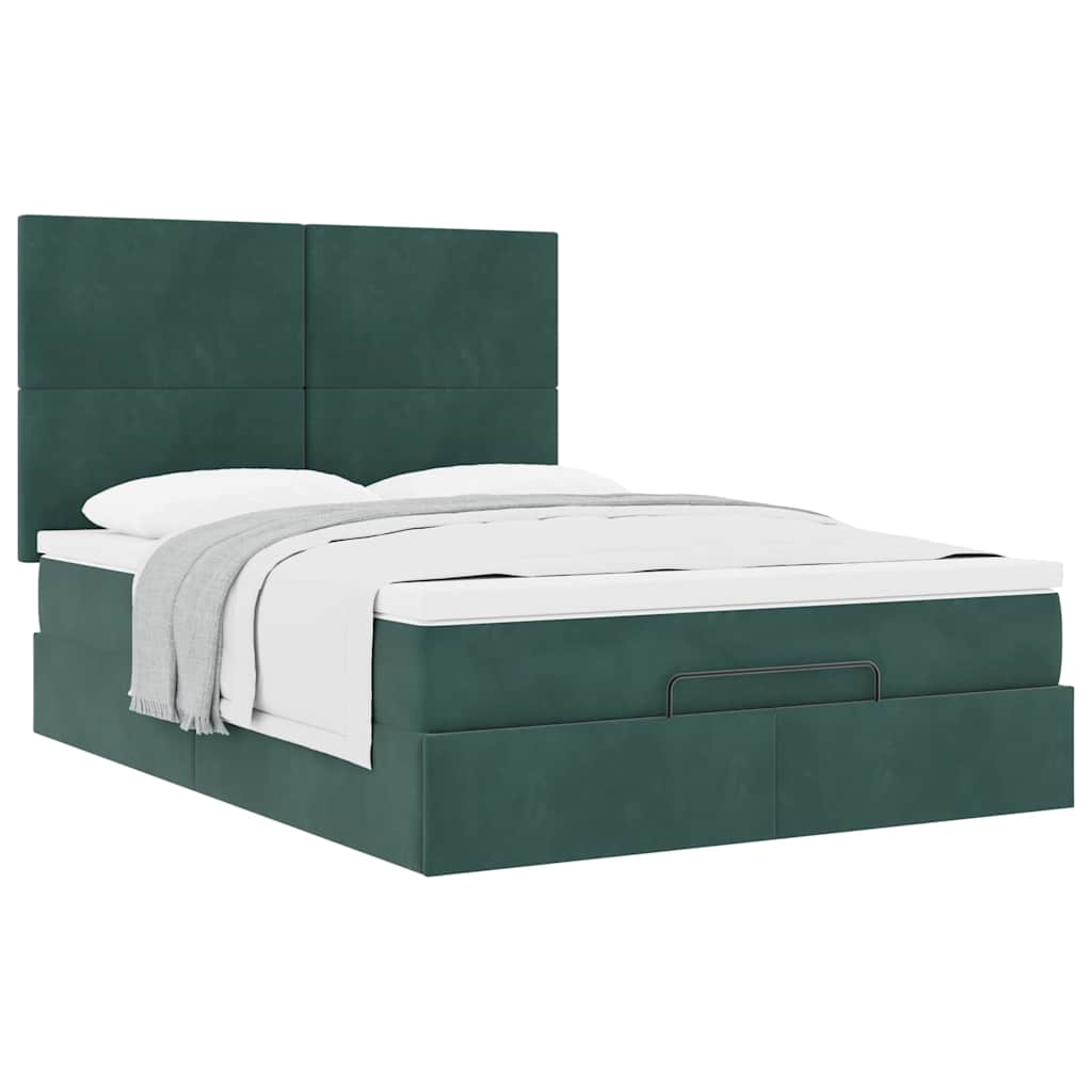 Ottoman Bed with Mattresses Dark Green 140x200cm Velvet