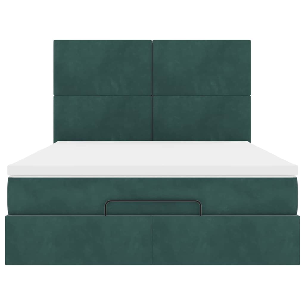 Ottoman Bed with Mattresses Dark Green 140x200cm Velvet