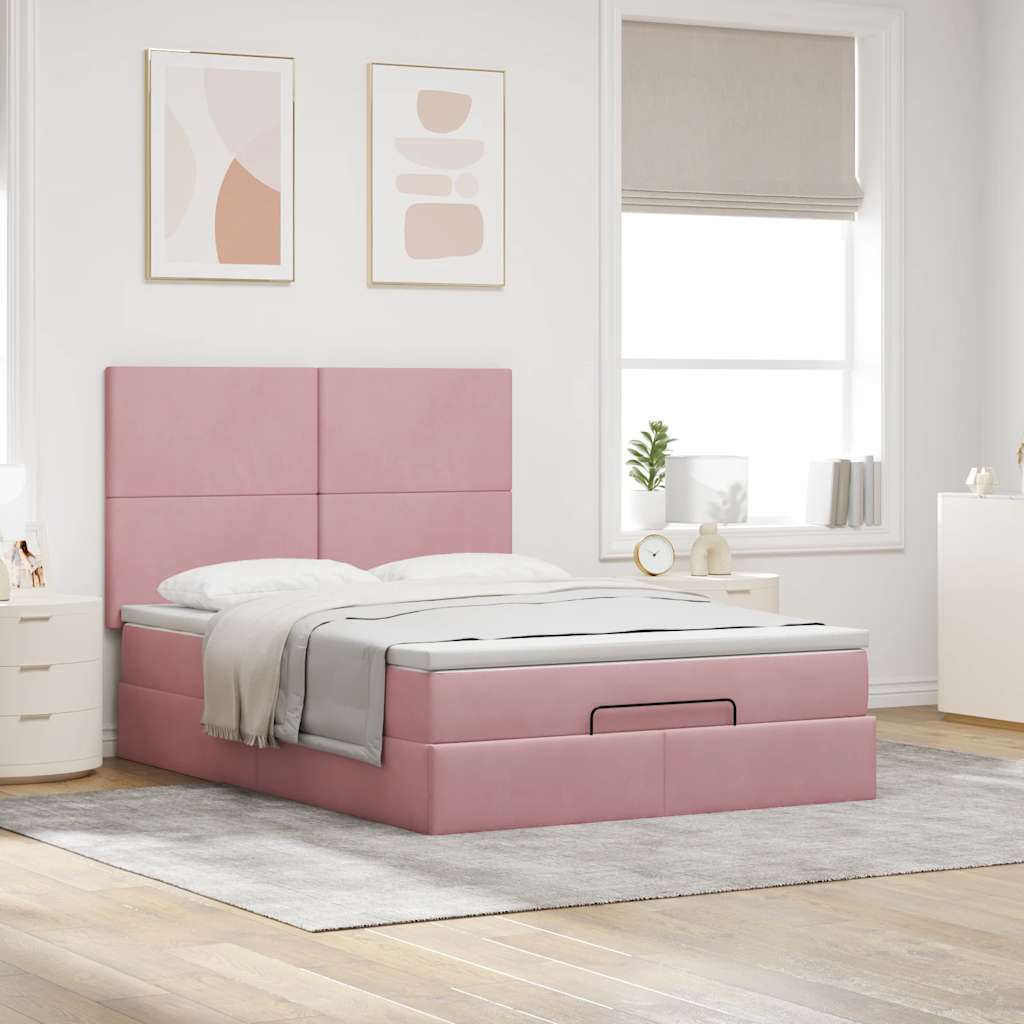Ottoman Bed with Mattresses Pink 140x200cm Velvet