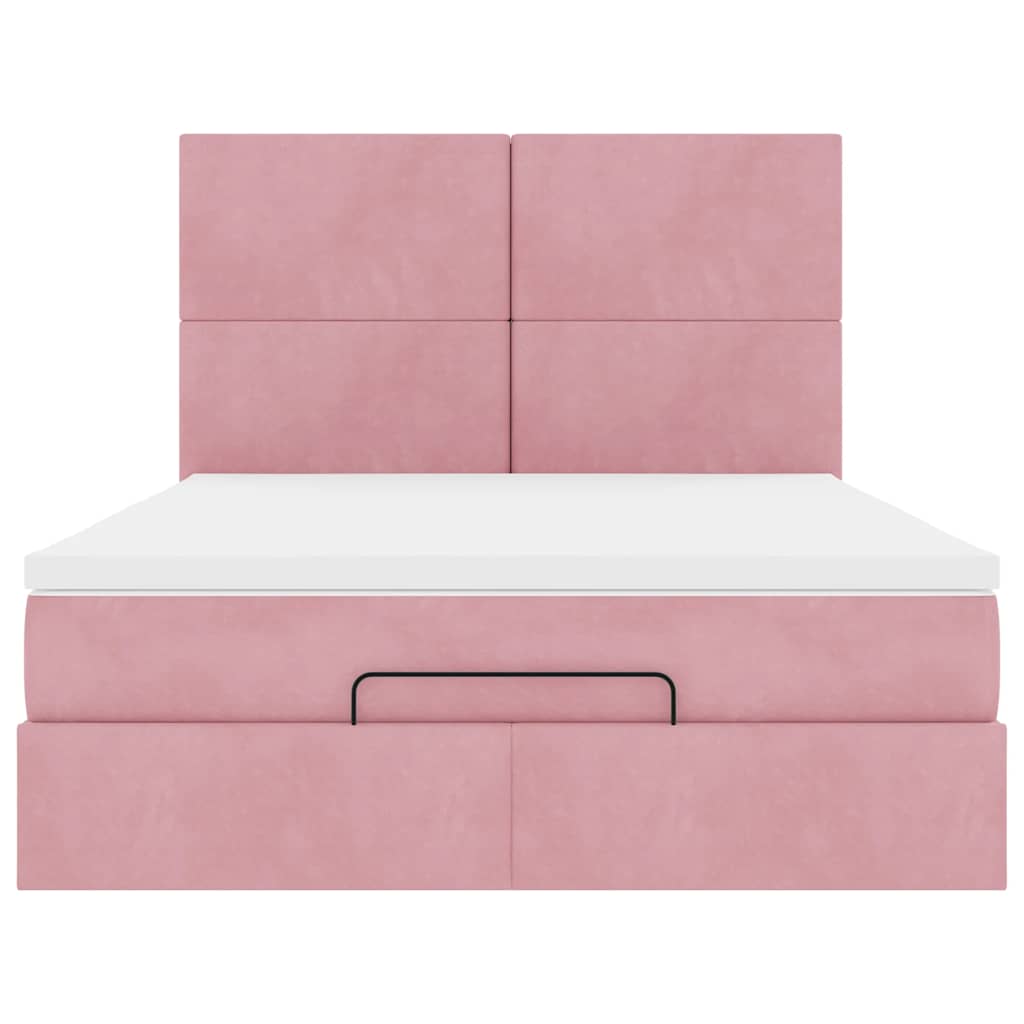 Ottoman Bed with Mattresses Pink 140x200cm Velvet