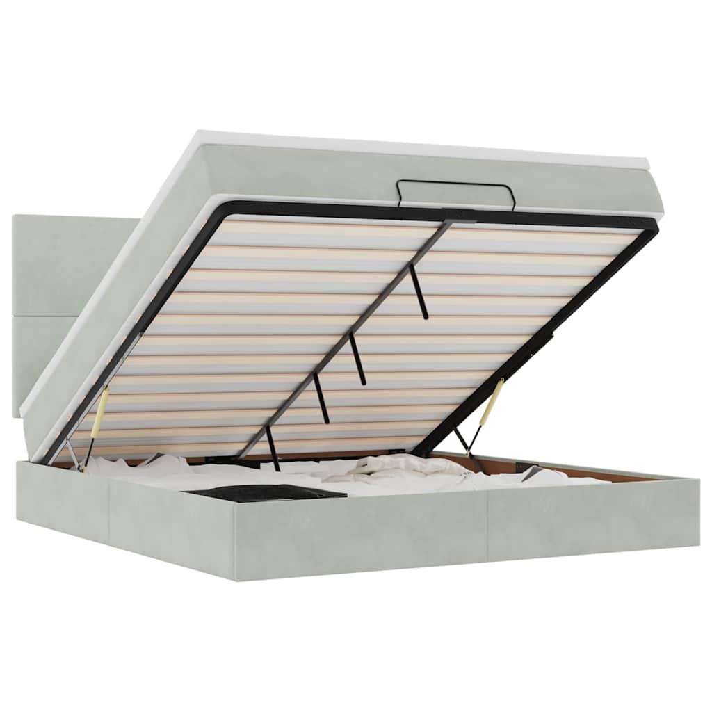 Ottoman Bed with Mattresses Light Grey 160x200cm Velvet