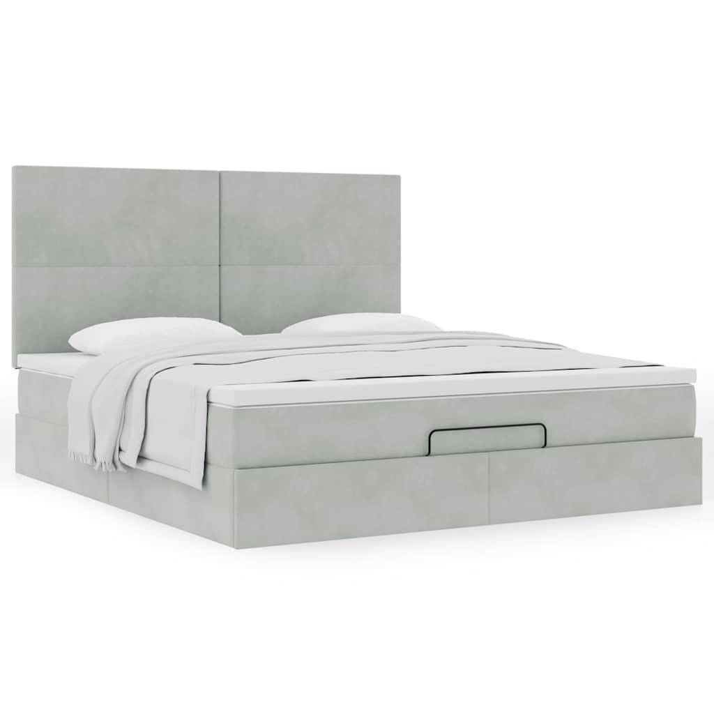 Ottoman Bed with Mattresses Light Grey 160x200cm Velvet
