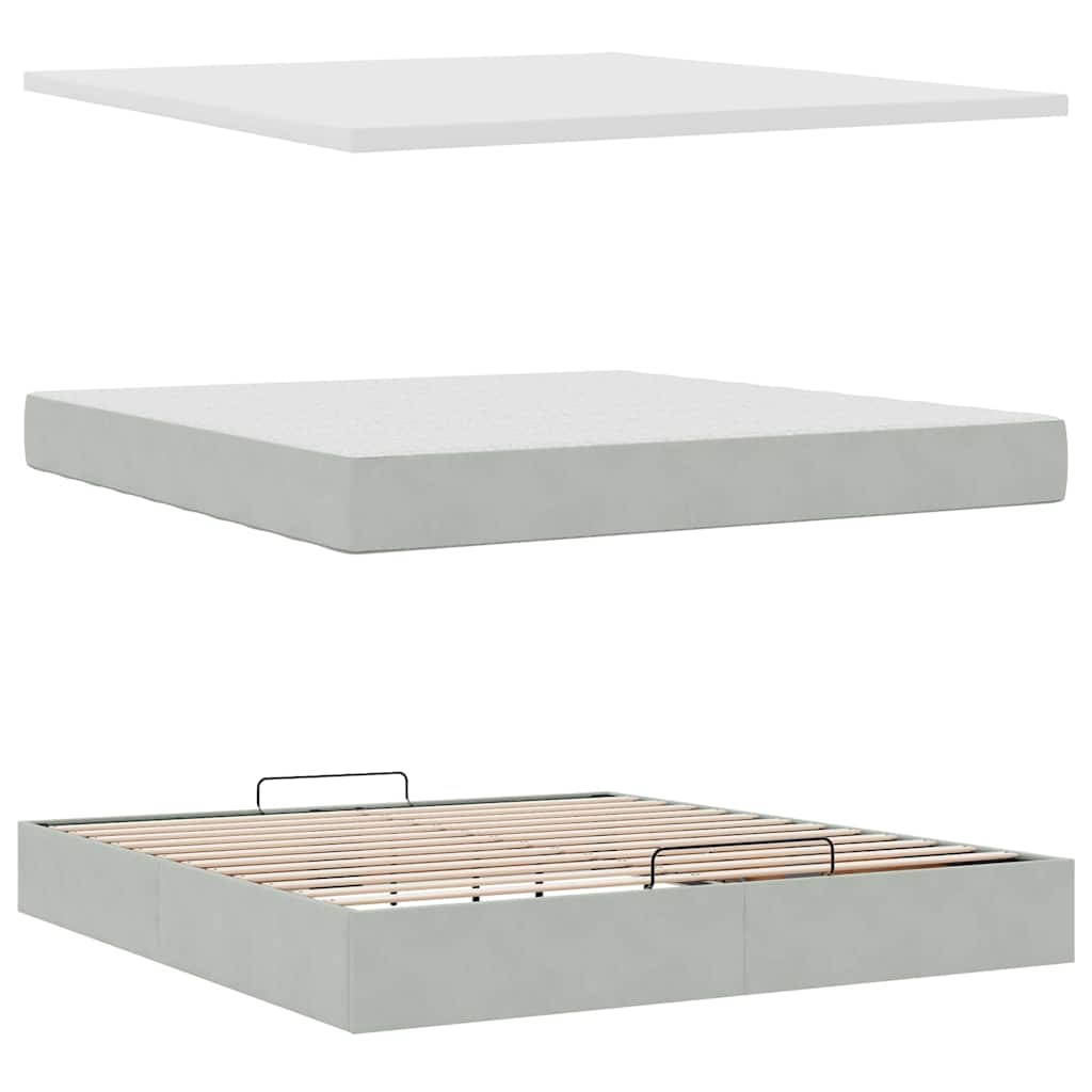 Ottoman Bed with Mattresses Light Grey 160x200cm Velvet