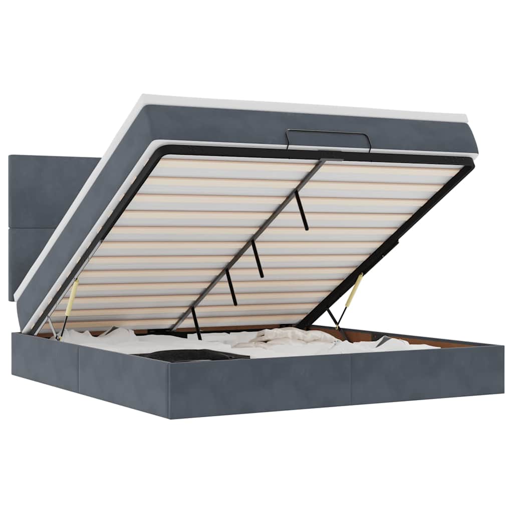 Ottoman Bed with Mattresses Dark Grey 160x200cm Velvet