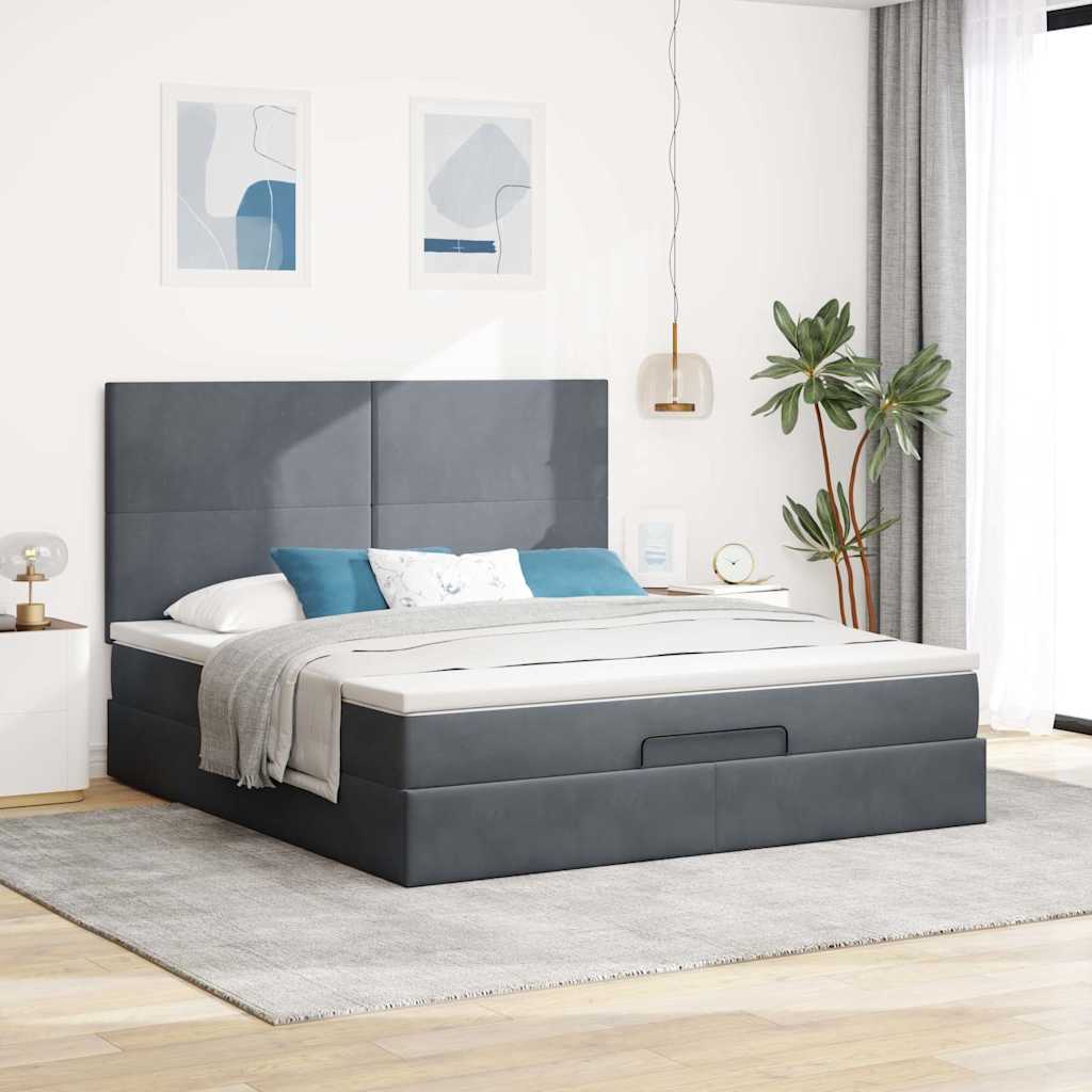 Ottoman Bed with Mattresses Dark Grey 160x200cm Velvet