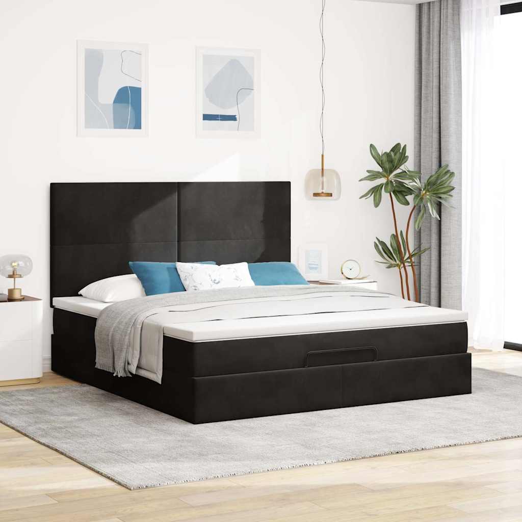 Ottoman Bed with Mattresses Black 160x200cm Velvet