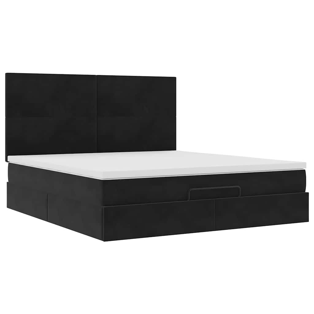 Ottoman Bed with Mattresses Black 160x200cm Velvet