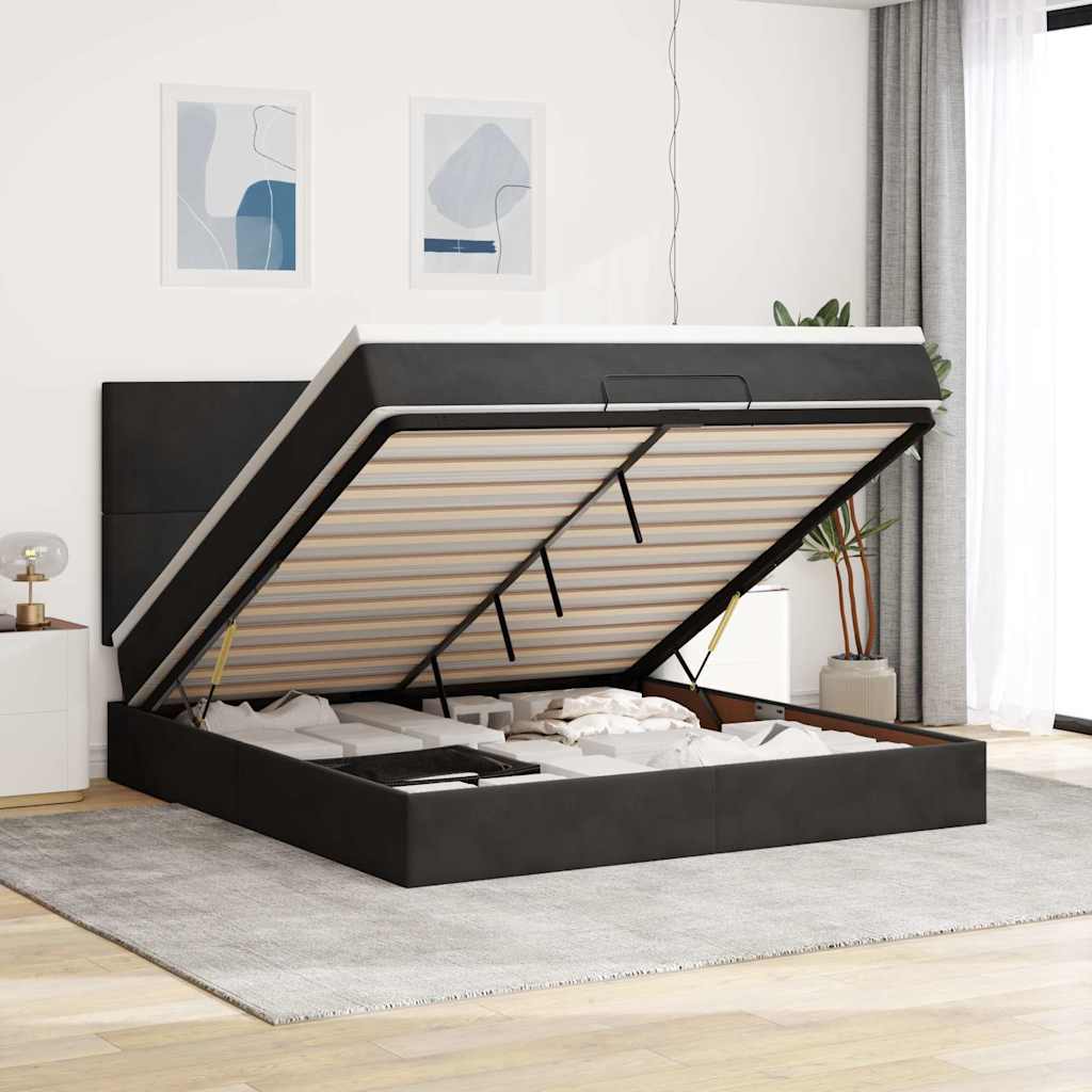 Ottoman Bed with Mattresses Black 160x200cm Velvet