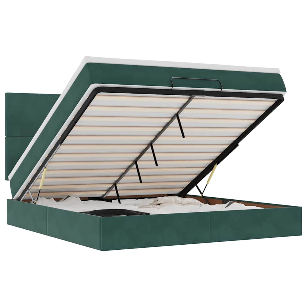 Ottoman Bed with Mattresses Dark Green 160x200cm Velvet