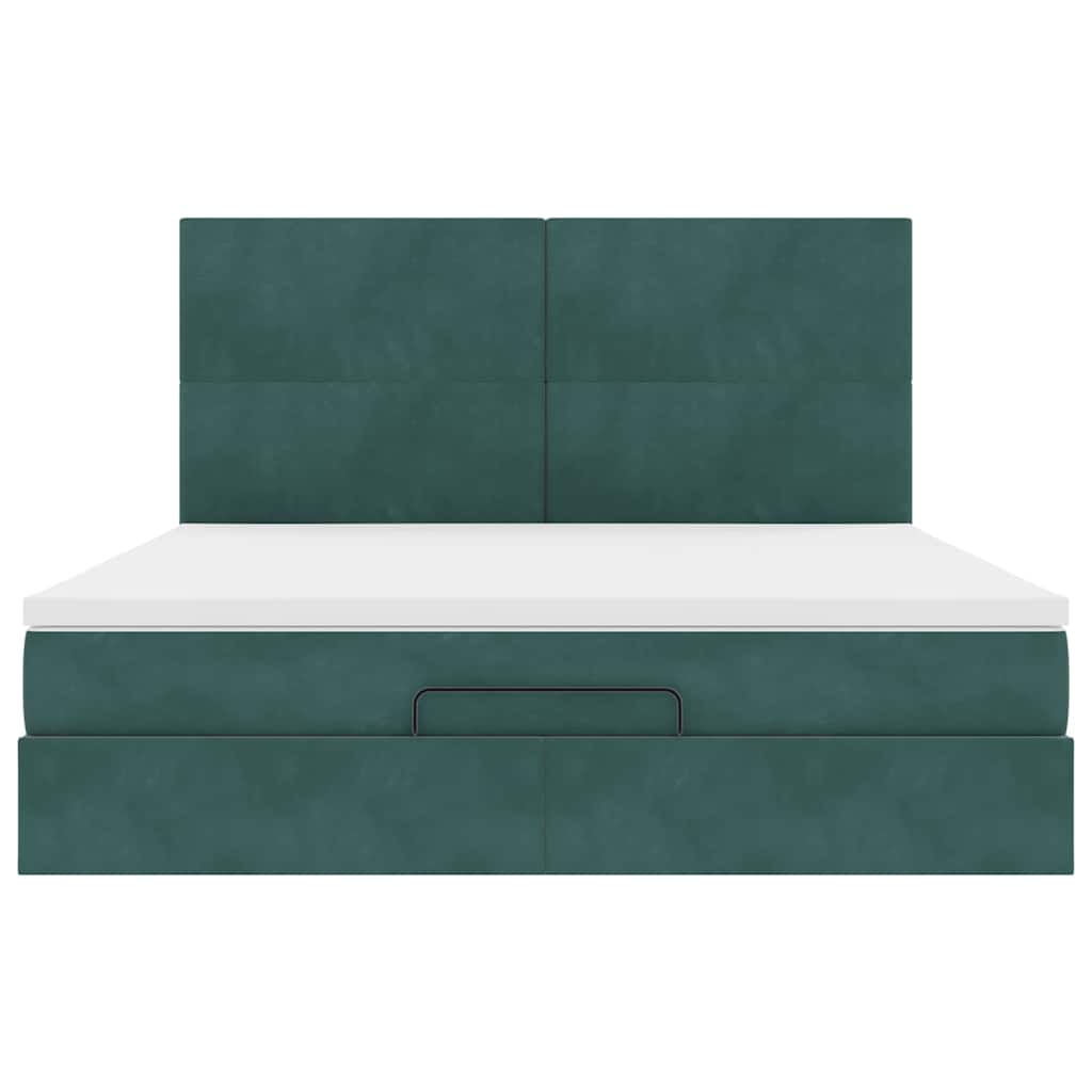 Ottoman Bed with Mattresses Dark Green 160x200cm Velvet