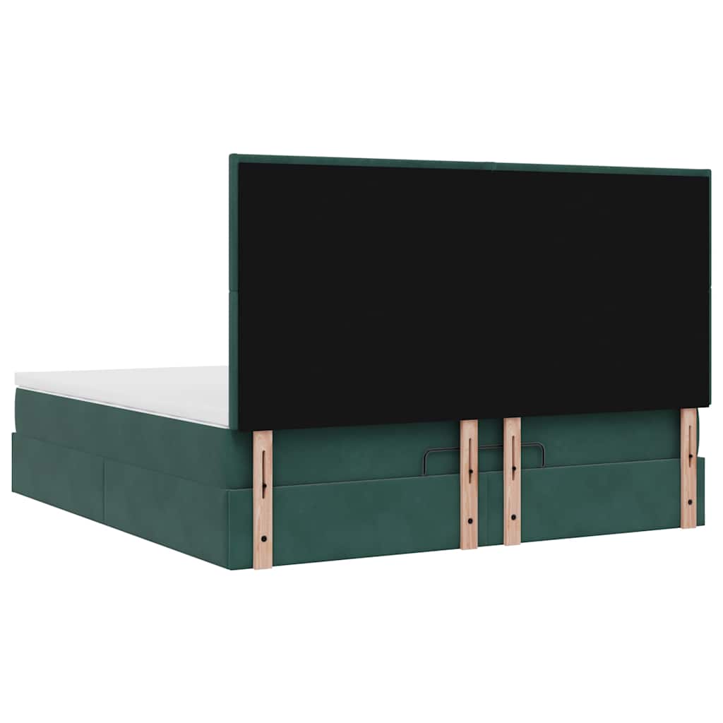 Ottoman Bed with Mattresses Dark Green 160x200cm Velvet