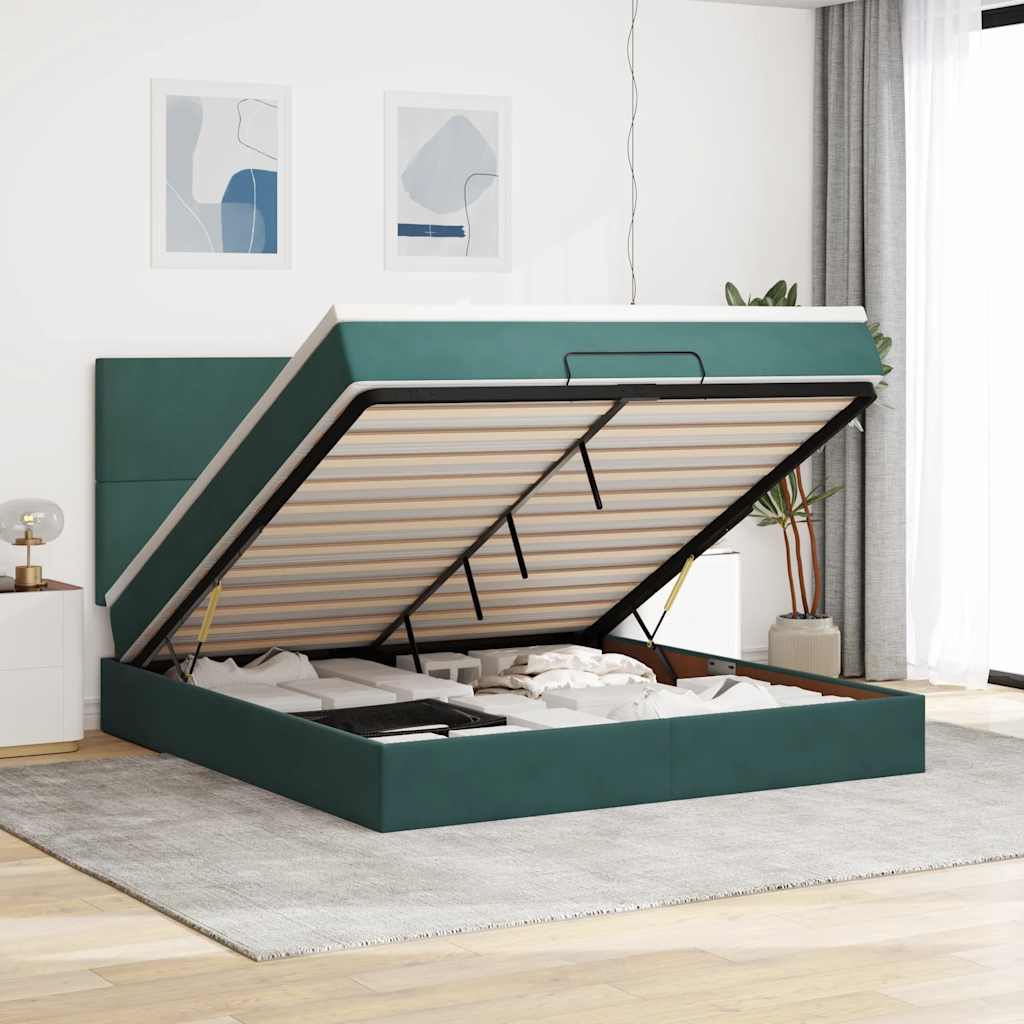 Ottoman Bed with Mattresses Dark Green 160x200cm Velvet