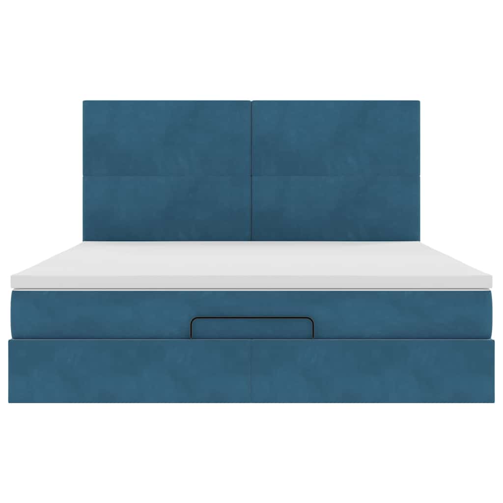Ottoman Bed with Mattresses Dark Blue 160x200cm Velvet