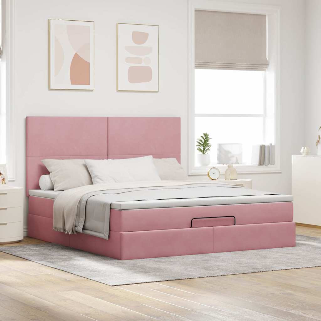 Ottoman Bed with Mattresses Pink 160x200cm Velvet