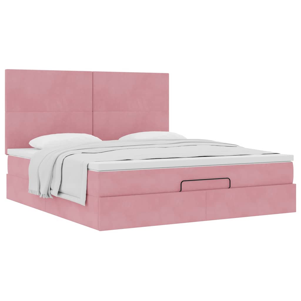 Ottoman Bed with Mattresses Pink 160x200cm Velvet
