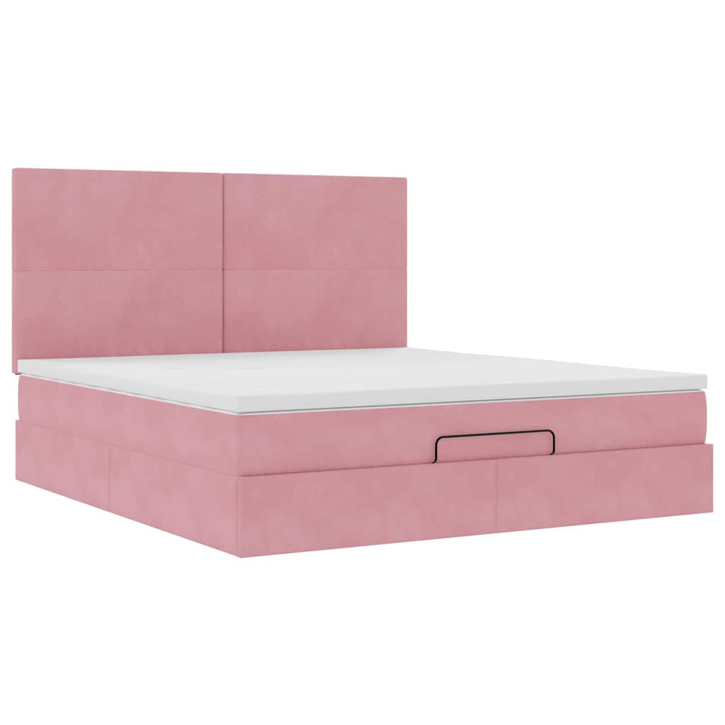 Ottoman Bed with Mattresses Pink 160x200cm Velvet