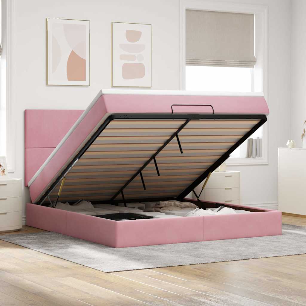 Ottoman Bed with Mattresses Pink 160x200cm Velvet