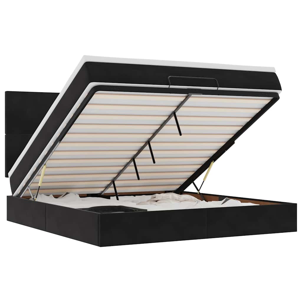 Ottoman Bed with Mattresses Black 180x200cm Velvet