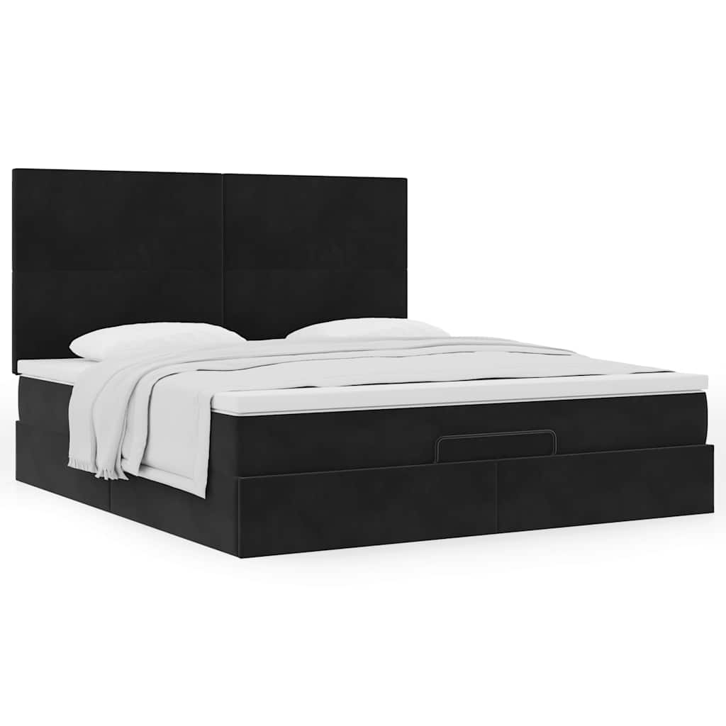 Ottoman Bed with Mattresses Black 180x200cm Velvet