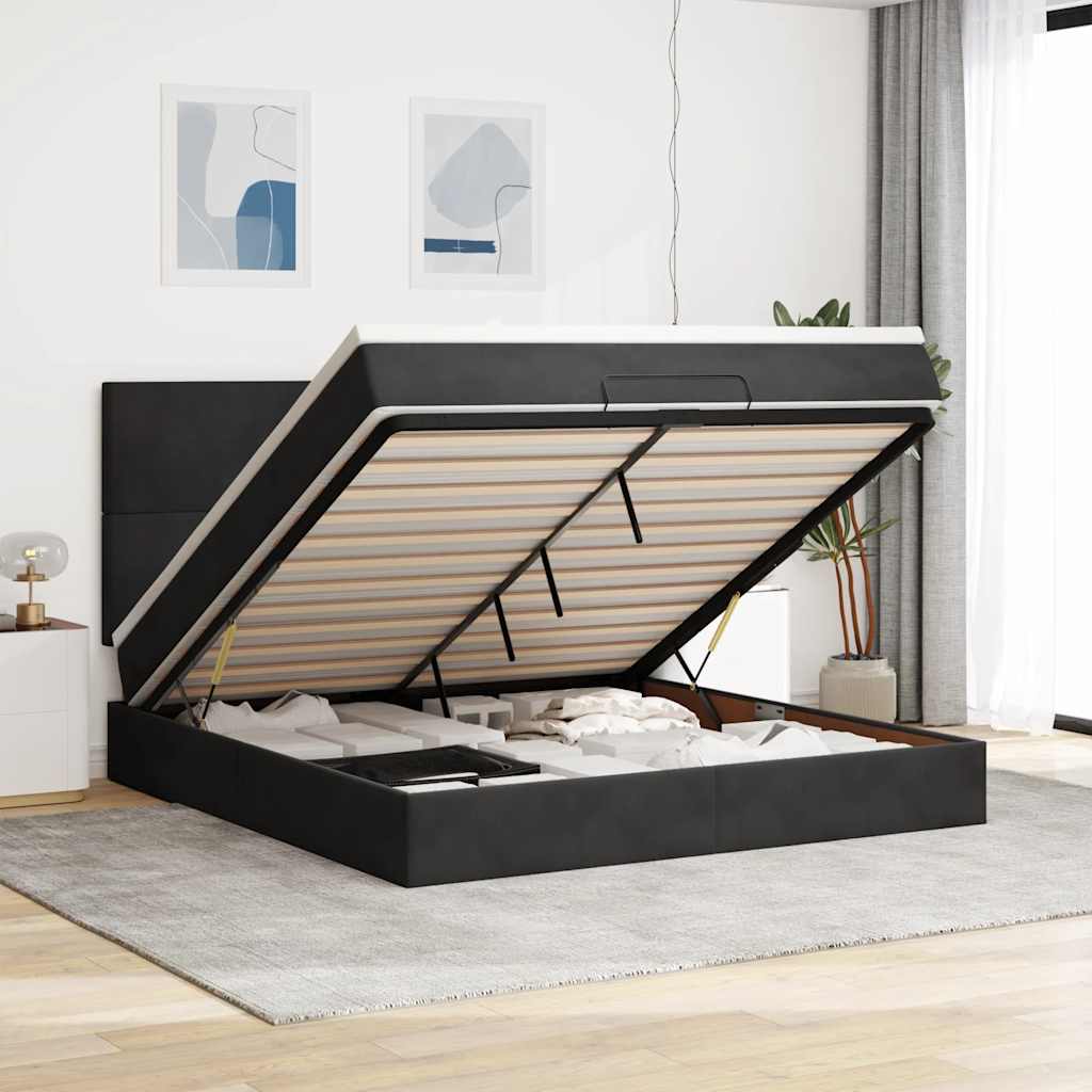 Ottoman Bed with Mattresses Black 180x200cm Velvet
