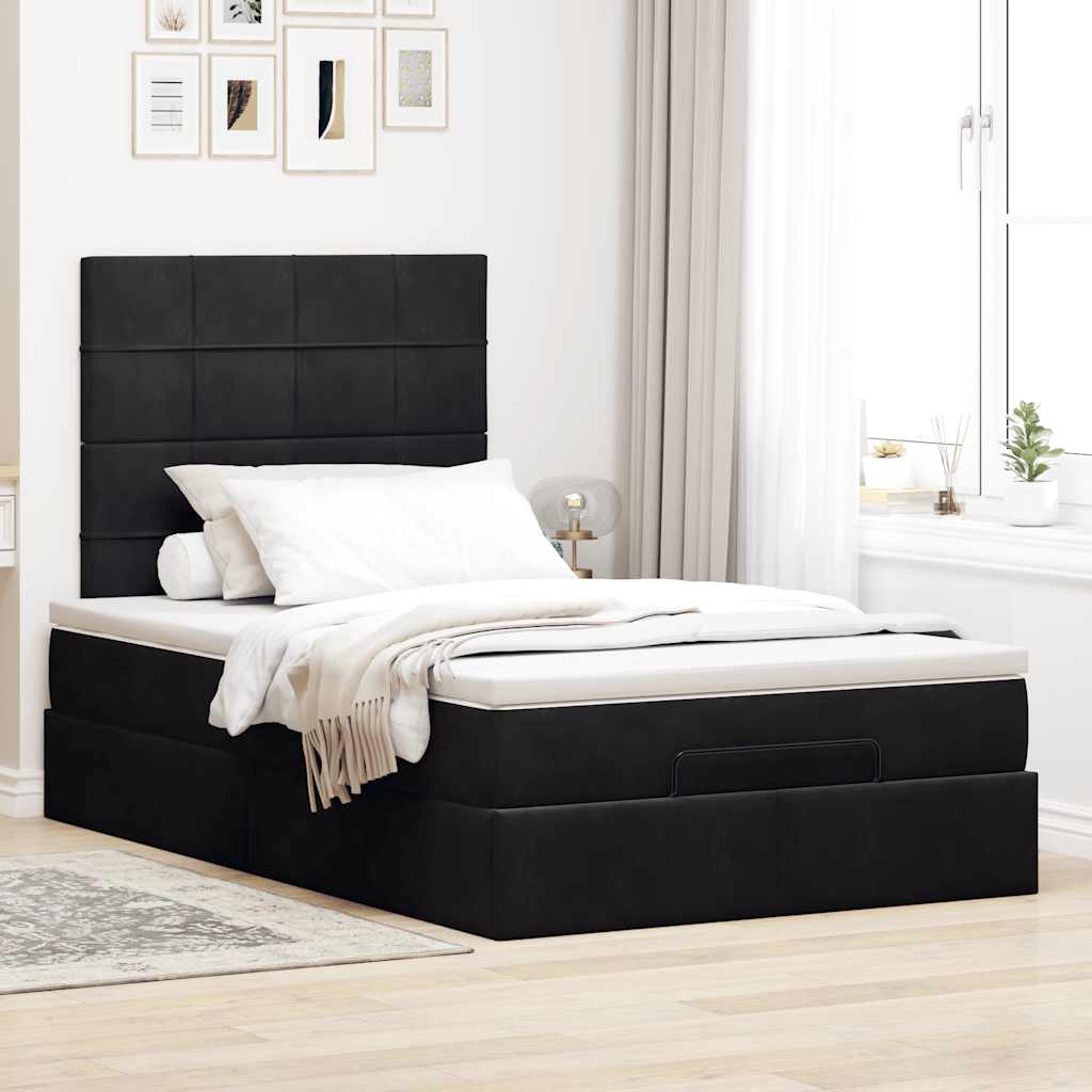 Ottoman Bed with Mattresses Black 120x200cm Velvet