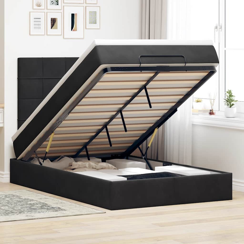 Ottoman Bed with Mattresses Black 120x200cm Velvet