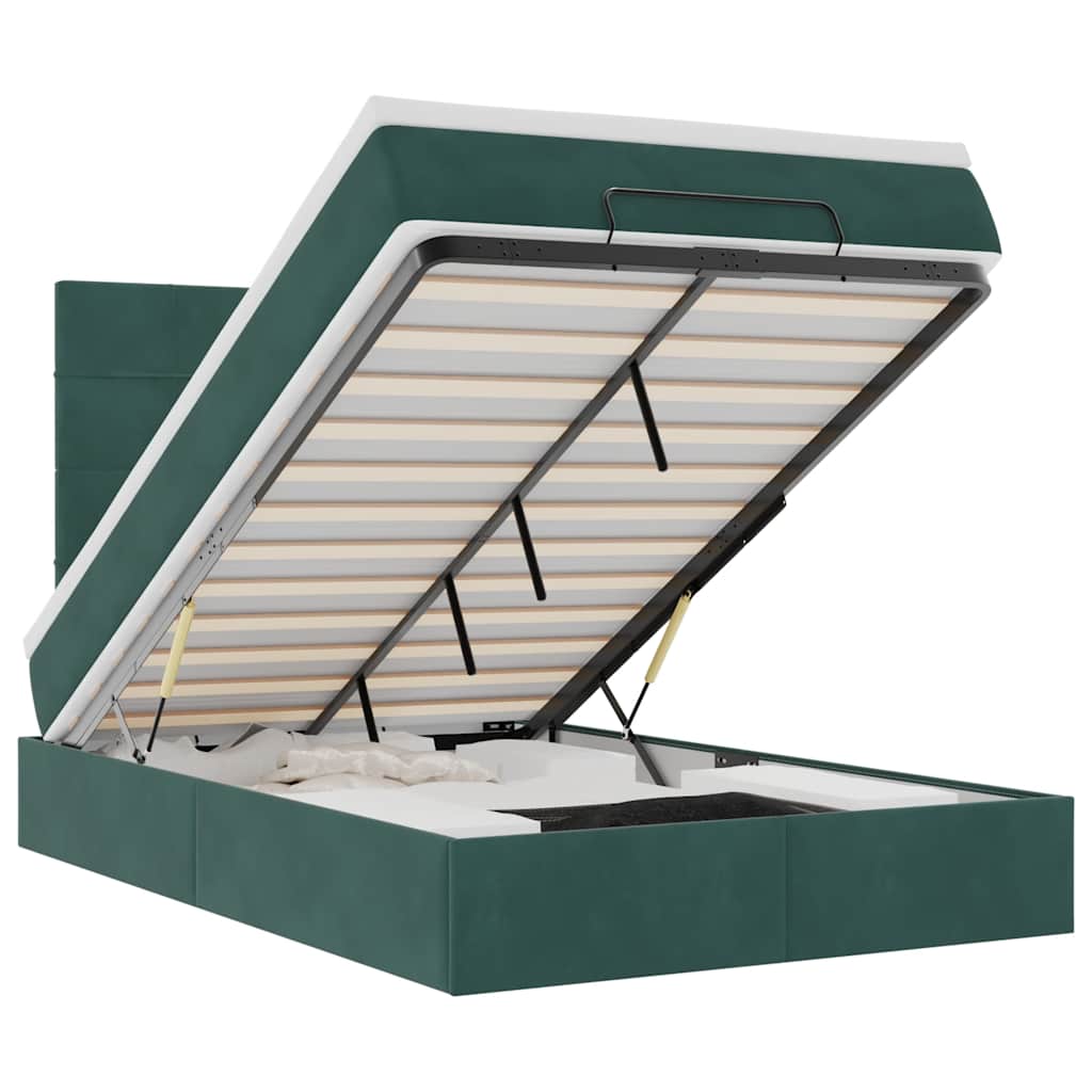 Ottoman Bed with Mattresses Dark Green 120x200cm Velvet