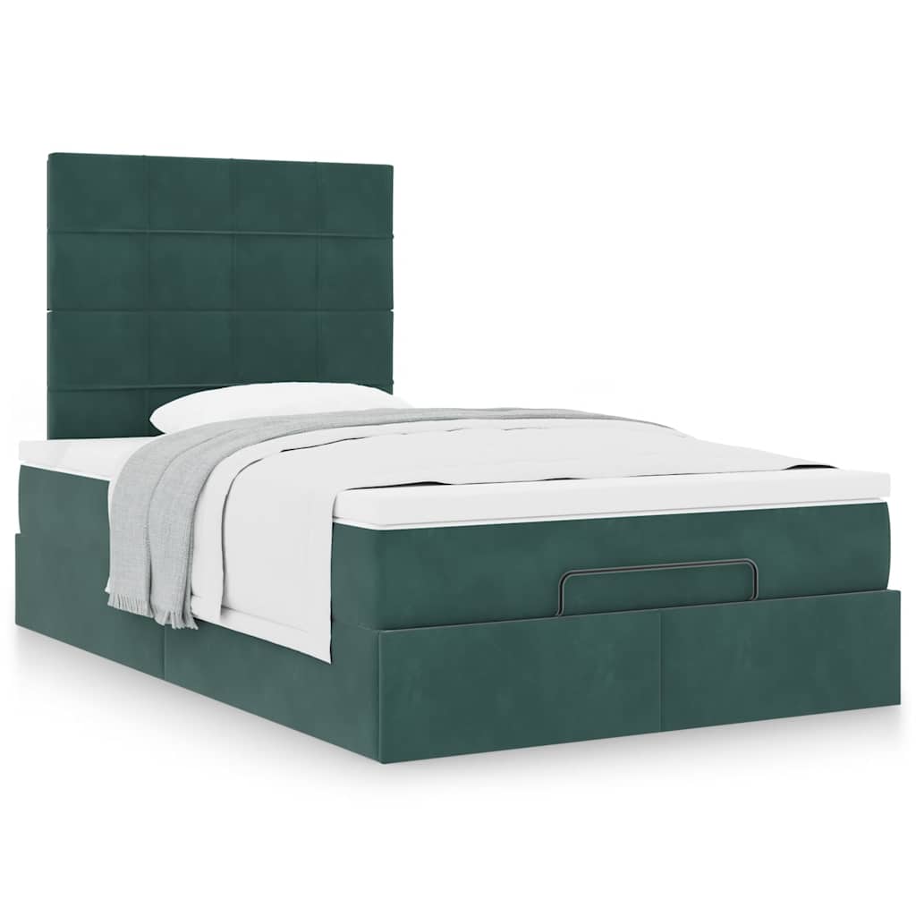 Ottoman Bed with Mattresses Dark Green 120x200cm Velvet