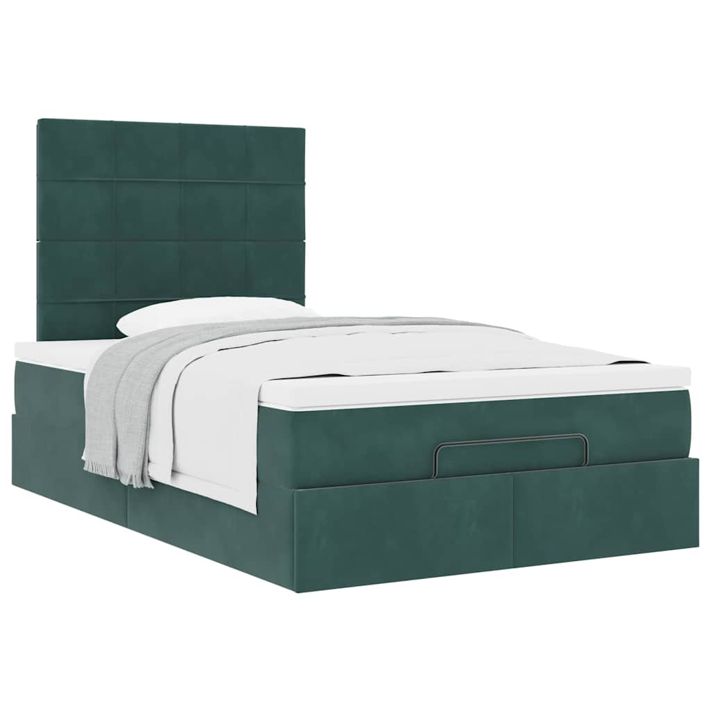 Ottoman Bed with Mattresses Dark Green 120x200cm Velvet