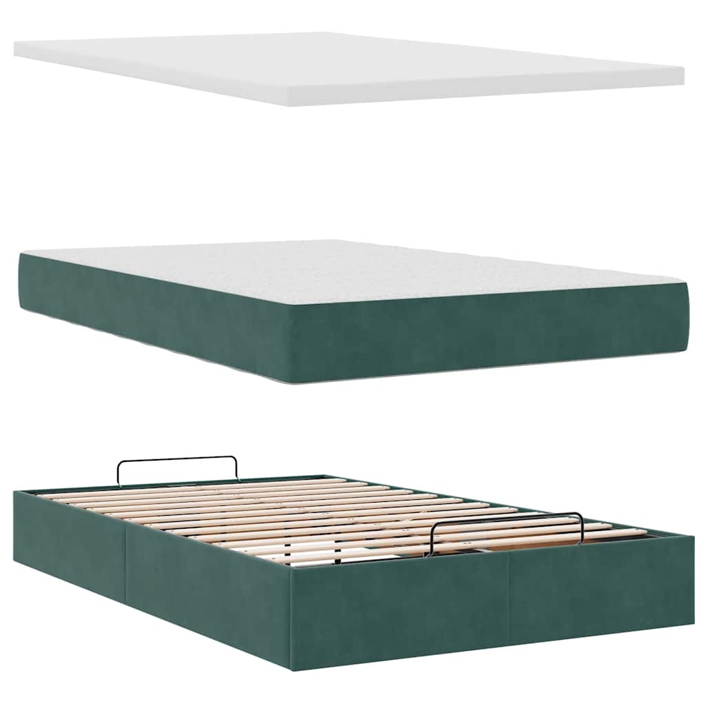 Ottoman Bed with Mattresses Dark Green 120x200cm Velvet