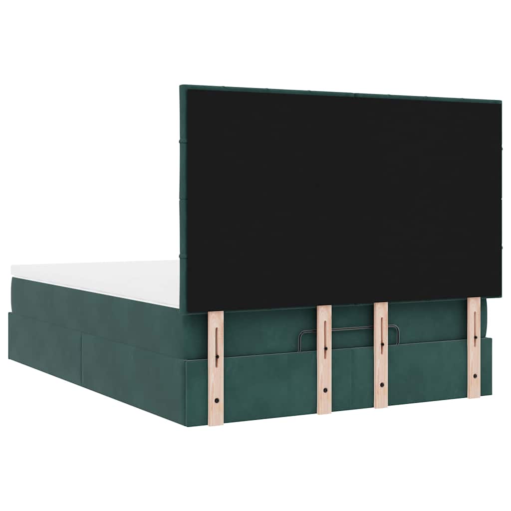 Ottoman Bed with Mattresses Dark Green 140x190cm Velvet