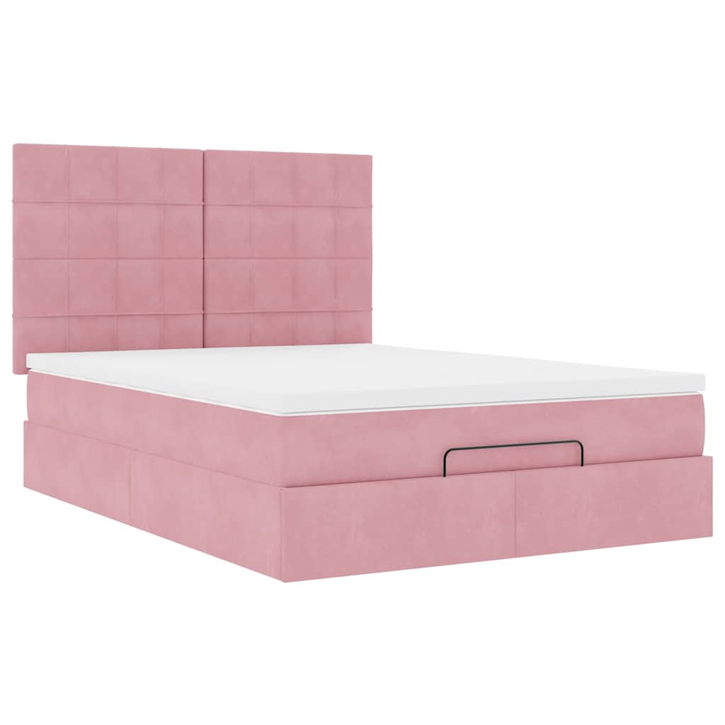 Ottoman Bed with Mattresses Pink 140x190cm Velvet