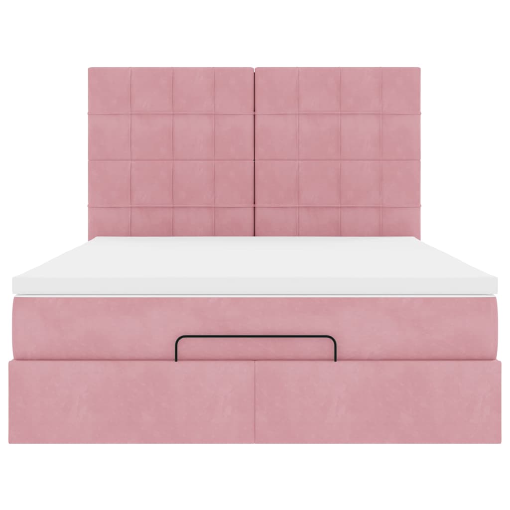 Ottoman Bed with Mattresses Pink 140x190cm Velvet